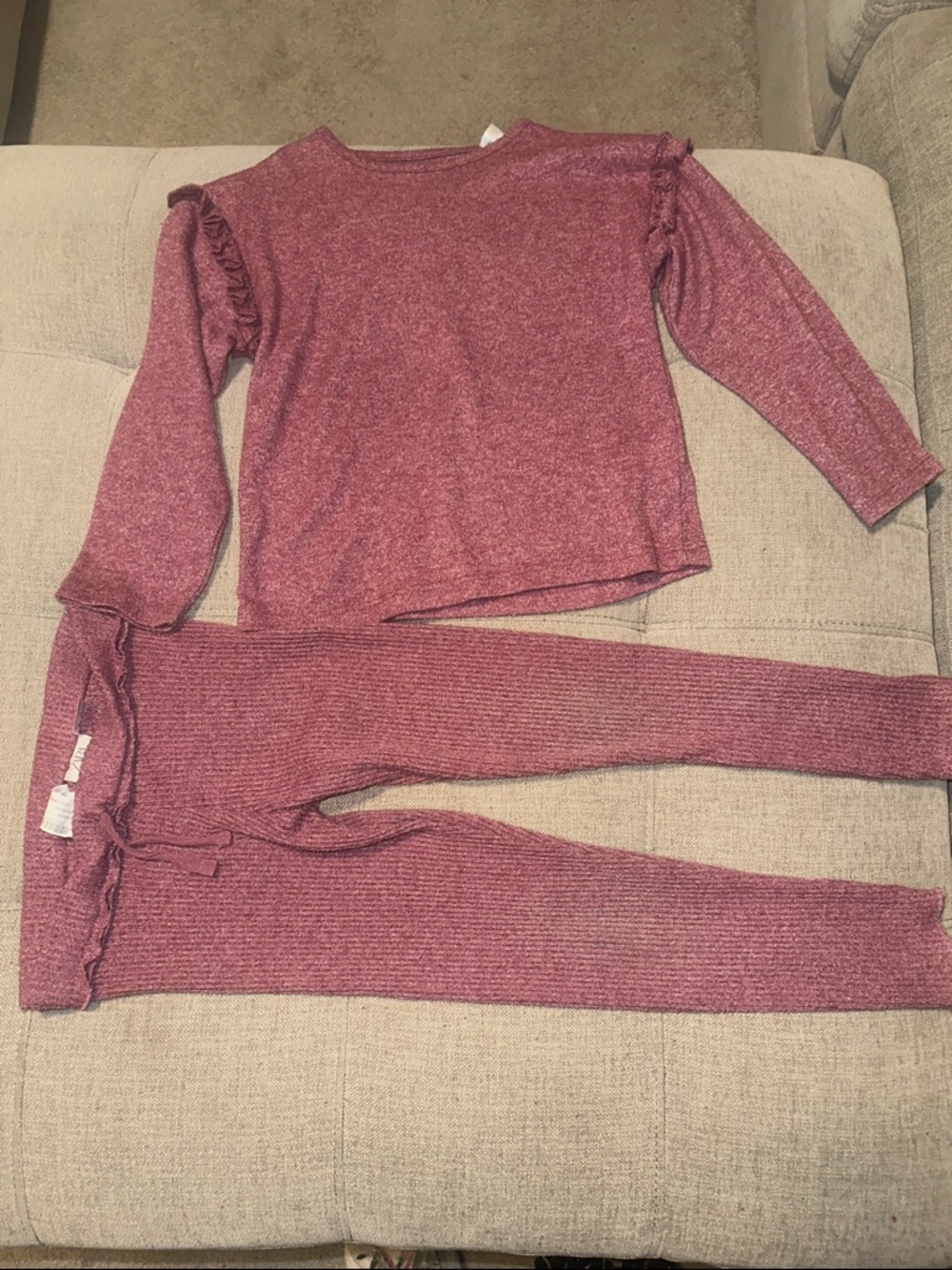 Zara Girls Ribbed Pajama Set in Dusty Mauve